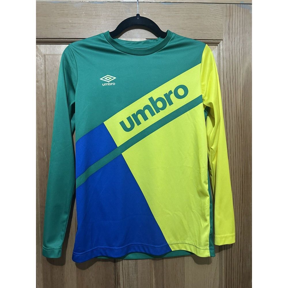 Umbro Soccer Jersey Green Yellow Long‎ Sleeve Unisex Size Large (12-14)